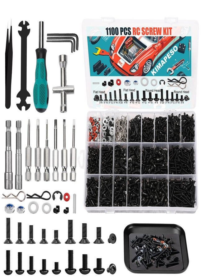 Kimapeso 1100 PCS RC Screw Kit and RC Screwdrivers Repair Set with Aluminium Screw Tray for Traxxas Axial Redcat Arrma HPI HSP SCX10 RC4WD 1/8 1/10 1/12 1/16 Scale RC Crawler Truck Buggy Car - Image 1
